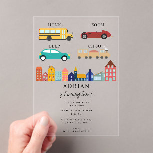 Invitaciones Acrílicas Vehículos de Transporte Urbano Camión Segundo Cump