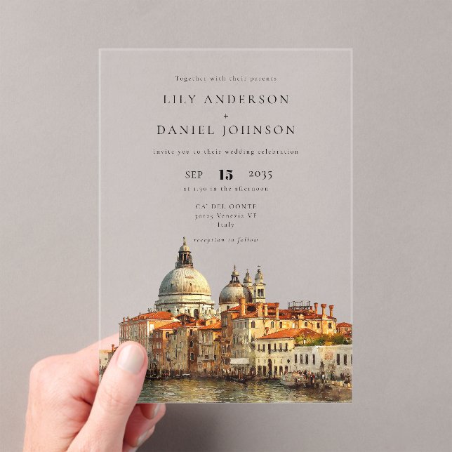 Invitaciones Acrílicas Venice Skyline Watercolor Destination Wedding (Insitu (portátil))