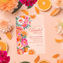 Invitaciones Acrílicas Verano Citrus y Naranja floral Ducha de novia