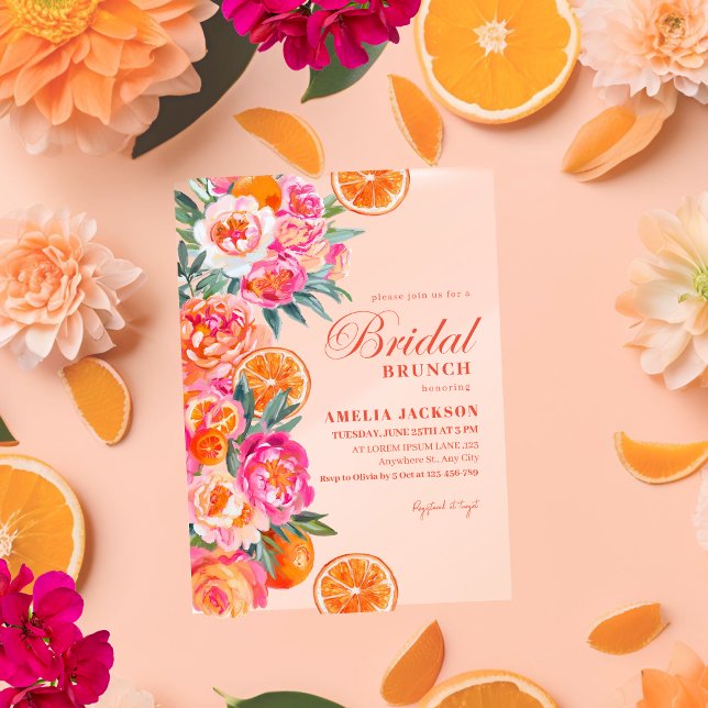 Invitaciones Acrílicas Verano Citrus y Naranja floral Ducha de novia (Subido por el creador)
