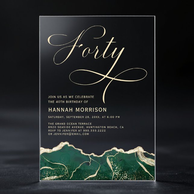 Invitaciones Acrílicas Verde Esmeralda Oro Ágata 40 Cumpleaños Cuarenta (Subido por el creador)
