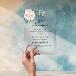 Invitaciones Acrílicas Verde floral aniversario de bodas 25 claro