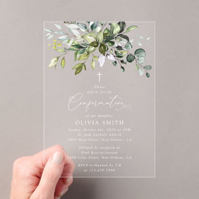Invitaciones Acrílicas Verde, Hojas de Eucalipto, Boho, Confirmación (Insitu (portátil))