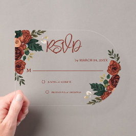 Invitaciones Acrílicas Verde oscuro Romántico Jardín Floral  Boda RSVP