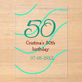 Invitaciones Acrílicas Verde rojo 50 cumpleaños fecha de añadir nombre p