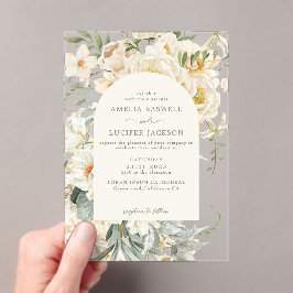 Invitaciones Acrílicas Verde sabio formal con boda de jardín floral de ma