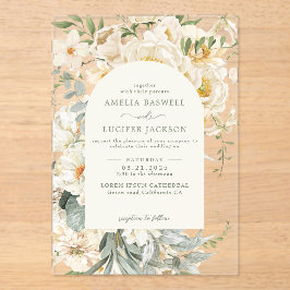 Invitaciones Acrílicas Verde sabio formal con boda de jardín floral de ma