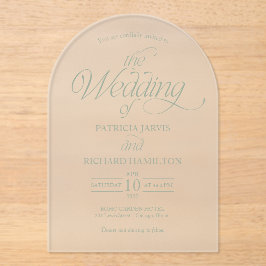 Invitaciones Acrílicas Verde Salvia Minimalista Moderno Arco Elegante Bod