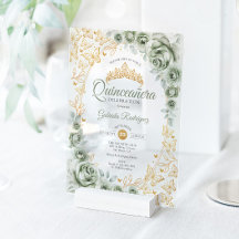 Verde Salvia Quinceañera Floral Dorada