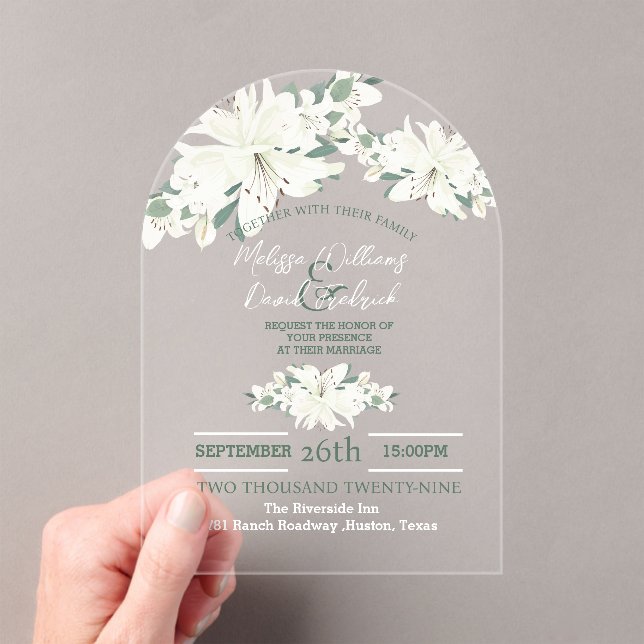 Invitaciones Acrílicas Verdor botánico primavera Boda floral blanca (Insitu (portátil))