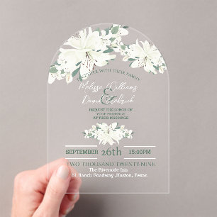 Invitaciones Acrílicas Verdor botánico primavera Boda floral blanca