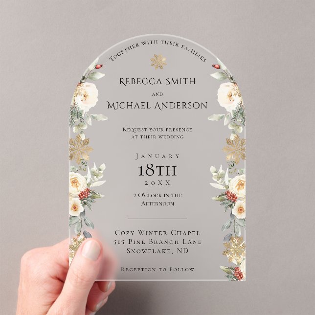 Invitaciones Acrílicas Verdor de invierno Navidades elegantes copos de ni (Insitu (portátil))