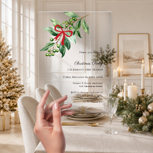 Invitaciones Acrílicas Verdor de muérdago lazo rojo lujo Fiesta de Navida