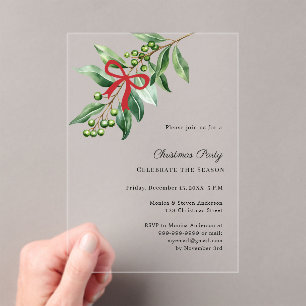 Invitaciones Acrílicas Verdor de muérdago lazo rojo lujo Fiesta de Navida
