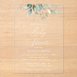 Invitaciones Acrílicas Verdor, hojas de eucalipto, Boho, Baby Shower
