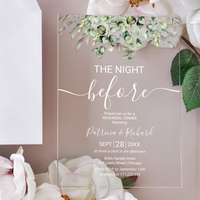 Invitaciones Acrílicas Verdor La Noche Antes De La Cena Del Ensayo (Subido por el creador)