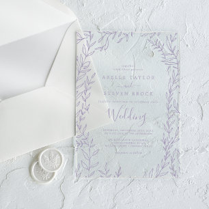 Invitaciones Acrílicas Verdor púrpura de hoja minimalista Elegante Boda B
