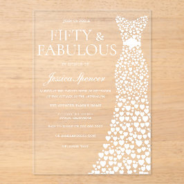 Invitaciones Acrílicas Vestido blanco Cincuenta y fabulosa fiesta de cump