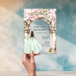 Invitaciones Acrílicas Vestido de arco de flores de color rosa verde Quin