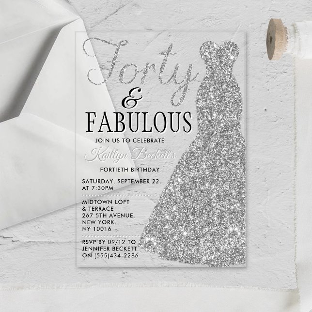 Invitaciones Acrílicas Vestido de brillo elegante | Cumpleaños cuarenta y (Subido por el creador)