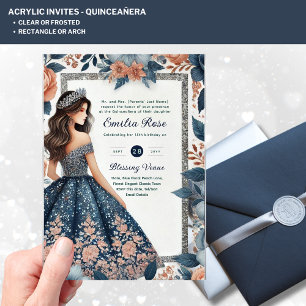 Invitaciones Acrílicas Vestido de color Plata Azul de Quinceañera ACRÍLIC