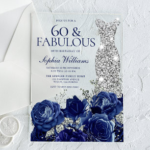 Invitaciones Acrílicas Vestido de diamantes de rosas de la Marina para mu
