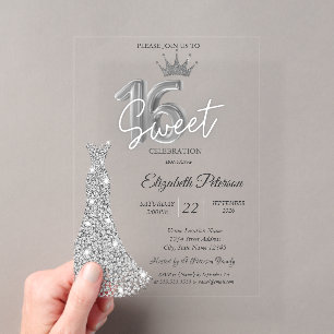 Invitaciones Acrílicas Vestido de diamantes, estrellas de diamantes azul