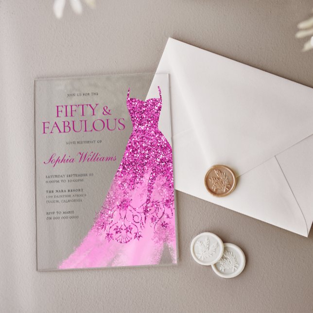 Invitaciones Acrílicas Vestido de espuma rosada caliente Fiesta de cumple (Subido por el creador)