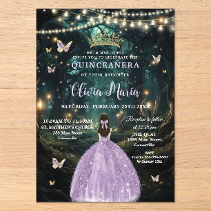 Invitaciones Acrílicas Vestido de Lila Púrpura del Bosque Encantado Quinc