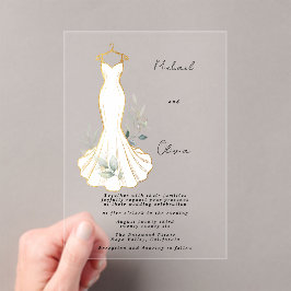 Invitaciones Acrílicas Vestido de Novia con Dorado Falso y Verdor