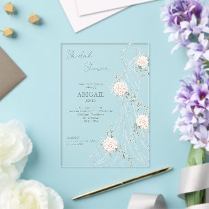Invitaciones Acrílicas Vestido de Novia Floral Rosado Elegante Despedida