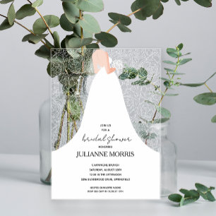 Invitaciones Acrílicas Vestido de Novia Flores Regalo de Boda