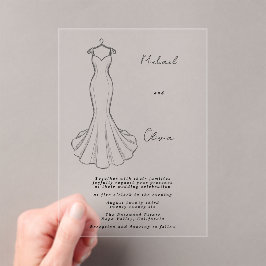 Invitaciones Acrílicas Vestido de Novia Minimalista Arte de Línea Acrílic