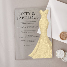 Invitaciones Acrílicas Vestido de oro elegante sesenta y fabuloso cumplea