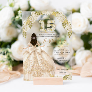 Invitaciones Acrílicas Vestido de princesa de marfil floral Coquette Quin