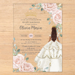 Invitaciones Acrílicas Vestido de princesa de quinceañera de flores sonro