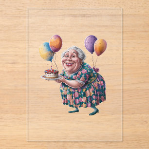 Invitaciones Acrílicas Vestido Floral Abuela Divertida Arte Cumpleaños
