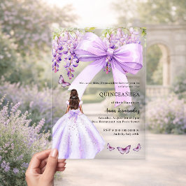 Invitaciones Acrílicas Vestido floral de lazo de lavanda claro Quinceaner