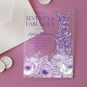 Invitaciones Acrílicas Vestido Morado Floral Setenta Fabuloso Cumpleaños