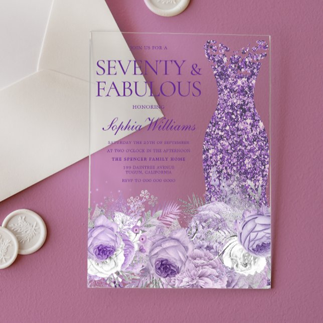 Invitaciones Acrílicas Vestido morado Floral Setenta fabulosos cumpleaños (Subido por el creador)