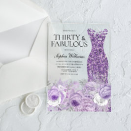 Invitaciones Acrílicas Vestido morado Treinta y fabuloso cumpleaños númer