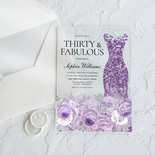 Invitaciones Acrílicas Vestido morado Treinta y fabuloso cumpleaños númer (Subido por el creador)