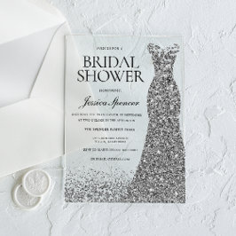 Invitaciones Acrílicas Vestido plateado Elegancia Ducha Bridal