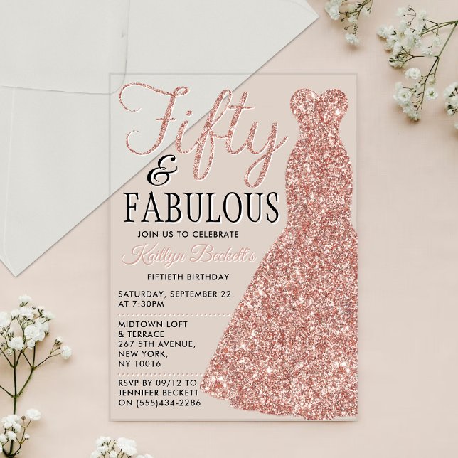 Invitaciones Acrílicas Vestido Purpurina elegante | Cincuenta y fabuloso  (Subido por el creador)