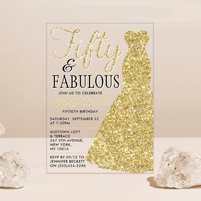 Invitaciones Acrílicas Vestido Purpurina elegante | Cincuenta y fabuloso  (Subido por el creador)