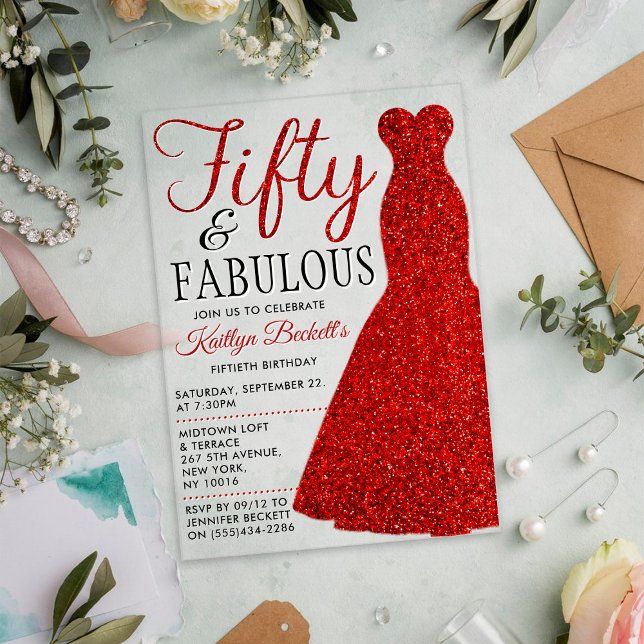 Invitaciones Acrílicas Vestido Purpurina elegante | Cincuenta y fabuloso  (Subido por el creador)