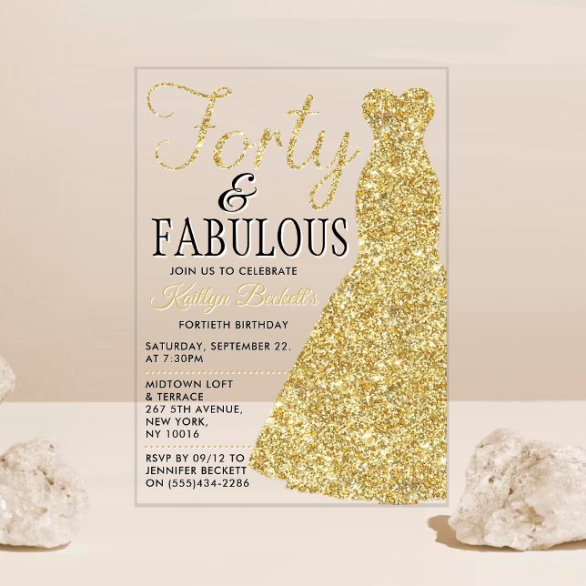 Invitaciones Acrílicas Vestido Purpurina elegante | Cuarenta y fabulosos  (Subido por el creador)