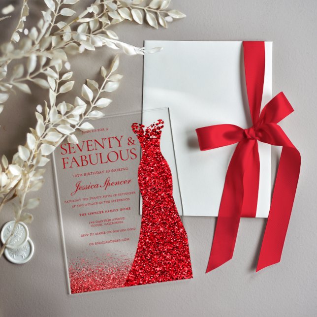 Invitaciones Acrílicas Vestido Rojo Setenta y fabulosa fiesta de cumpleañ (Subido por el creador)