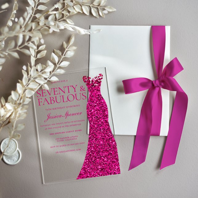 Invitaciones Acrílicas Vestido rosa Setenta y fabuloso cumpleaños 70 (Subido por el creador)