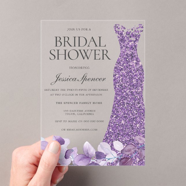 Invitaciones Acrílicas Vestido violeta de lavanda púrpura ducha de novia (Insitu (portátil))